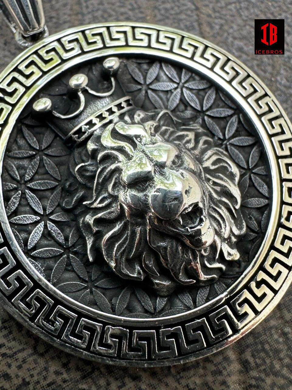 925 Silver 999 14k Gold Plated Lion King Of Jungle Medallion Pendant Chain