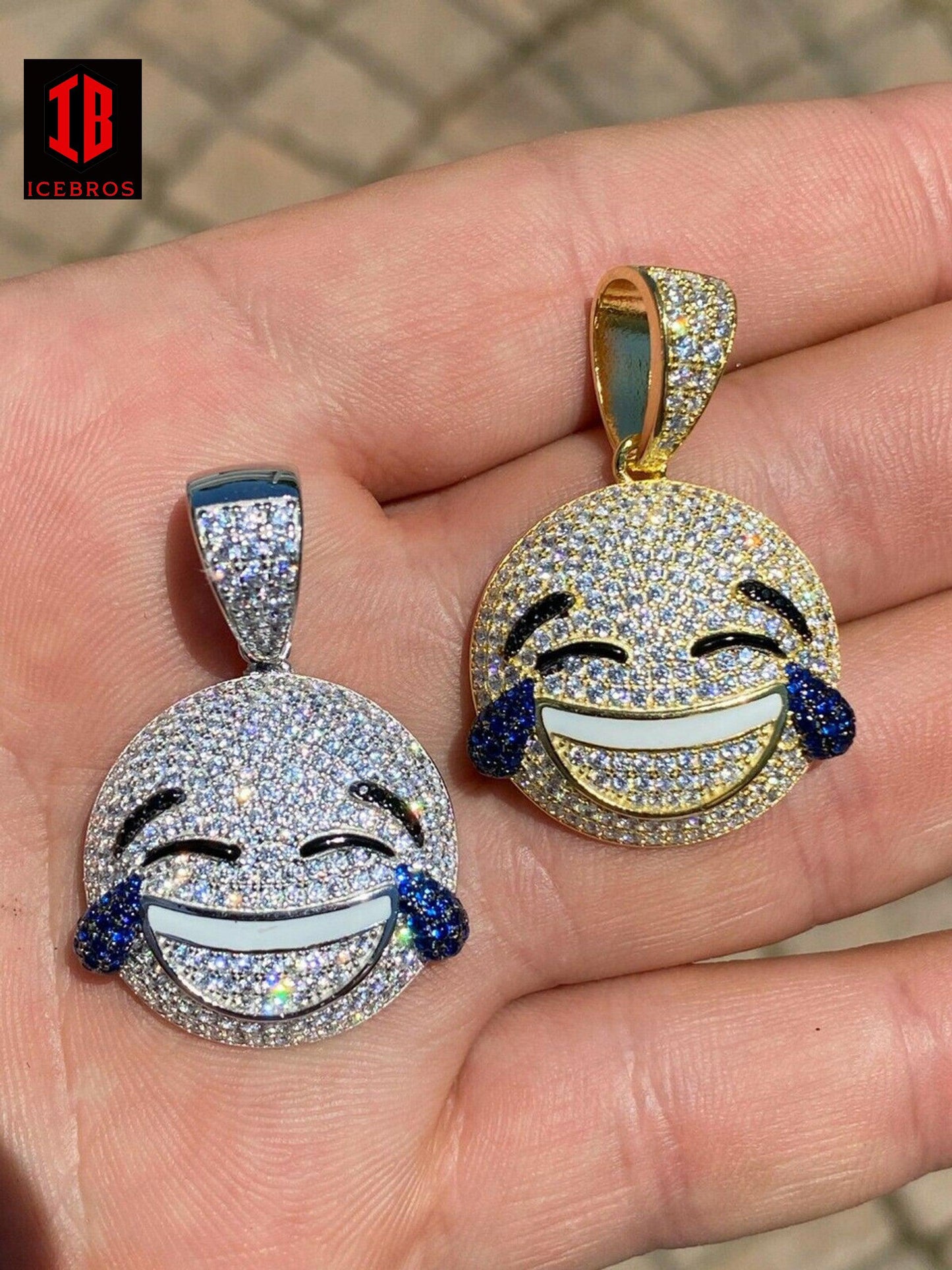 925 Sterling Silver Hip Hop LOL Emoji Charm Icebros Iced Smiley Laughing