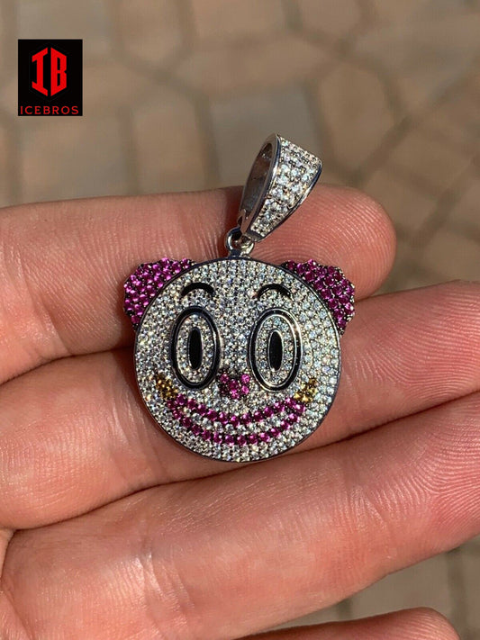 Emoji Pendant Solid 925 Sterling Silver Joker Diamond Hip Hop Piece Iced