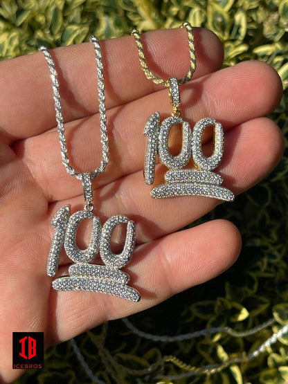 Keep It 100 Hundred Iced Diamond Hip Hop Pendant Necklace Real Vermeil