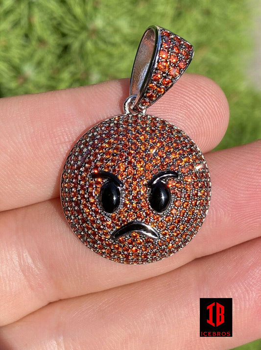 Angry Red Face Emoji Pendant Solid 925 Sterling Silver ICed Hip Hop Iced cz Diamond