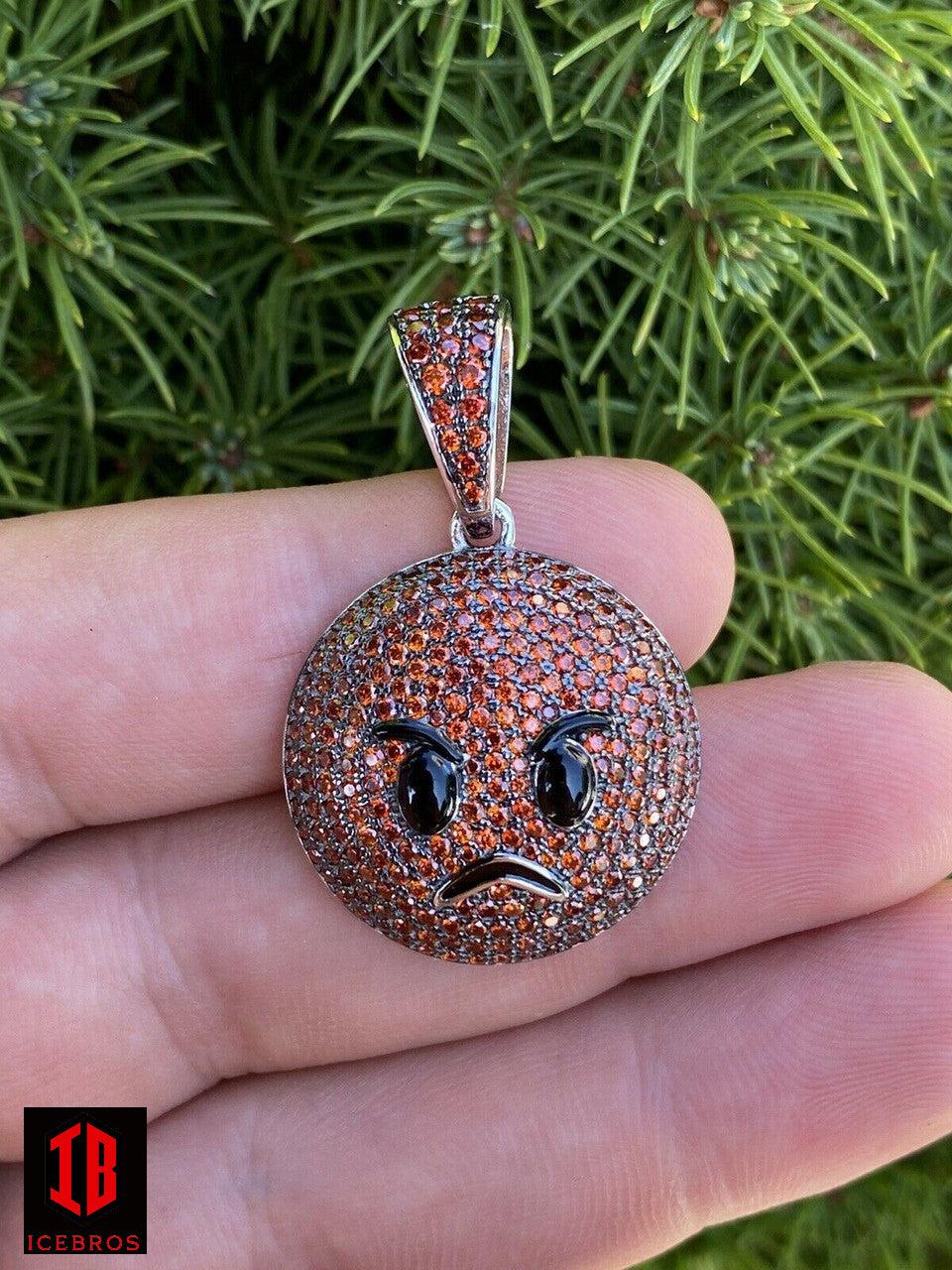 Angry Red Face Emoji Pendant Solid 925 Sterling Silver ICed Hip Hop Iced cz Diamond