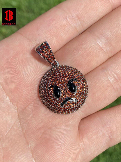 Angry Red Face Emoji Pendant Solid 925 Sterling Silver ICed Hip Hop Iced cz Diamond