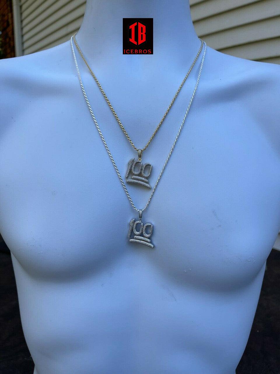 Keep It 100 Hundred Iced Diamond Hip Hop Pendant Necklace Real Vermeil