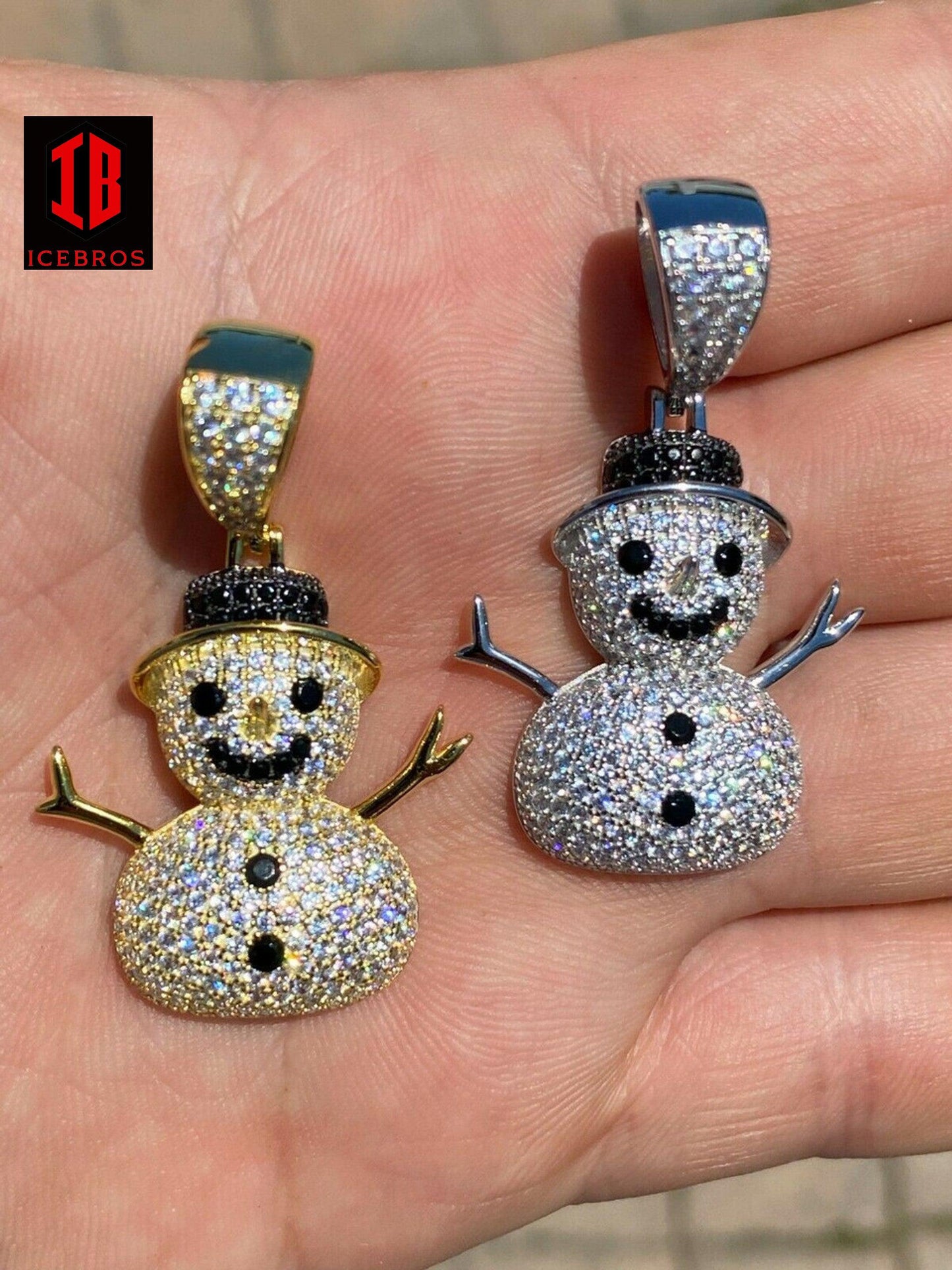 Christmas 925 Sterling Silver Hip Hop Pendant Necklace Snow man Frosty Emoji