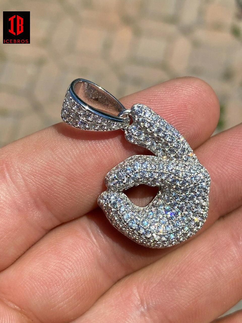 925 Sterling Silver OK Emoji Hand Pendant Necklace Iced cz Diamond Emoji
