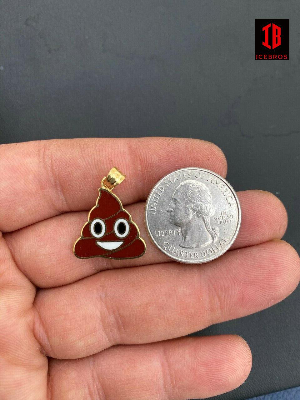 Enamel Poop Head Emoji Solid 925 Sterling Silver 14k Gold Plated Charm