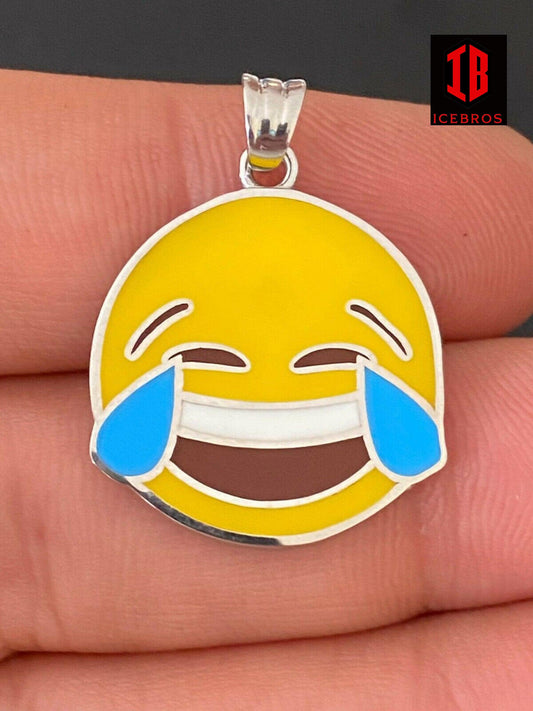 Laughing Smiley LOL Enamel Emoji Solid 925 Sterling Silver Charm