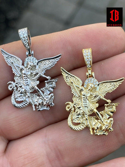 925 Silver Saint Michael Archangel Necklace Pendant Necklace Real Gold Plated