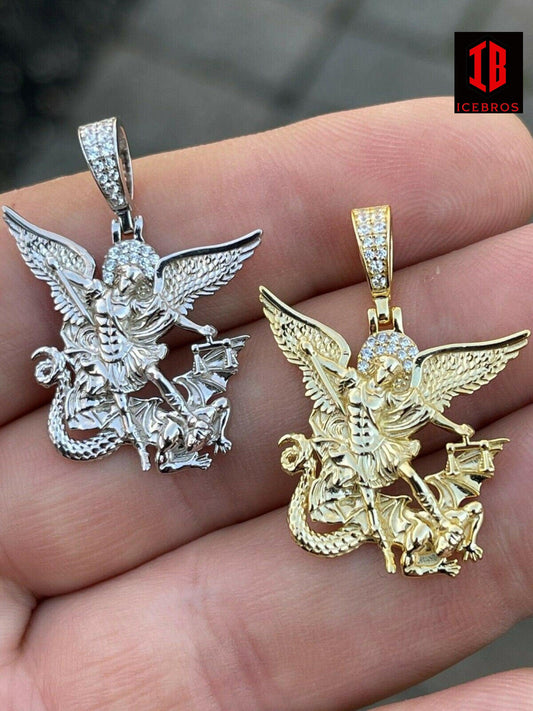 925 Silver Saint Michael Archangel Necklace Pendant Necklace Real Gold Plated