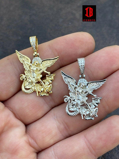 925 Silver Saint Michael Archangel Necklace Pendant Necklace Real Gold Plated