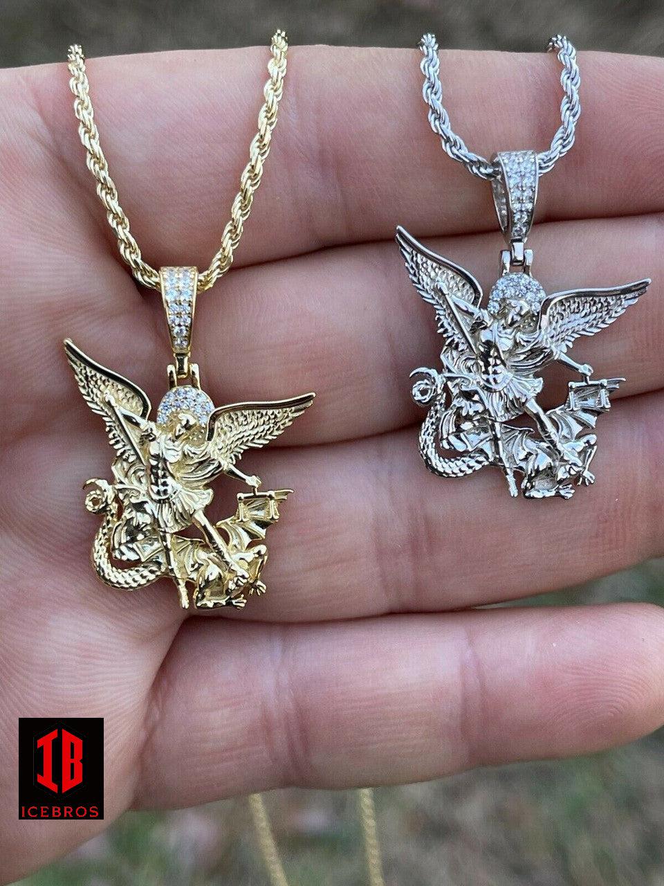 925 Silver Saint Michael Archangel Necklace Pendant Necklace Real Gold Plated