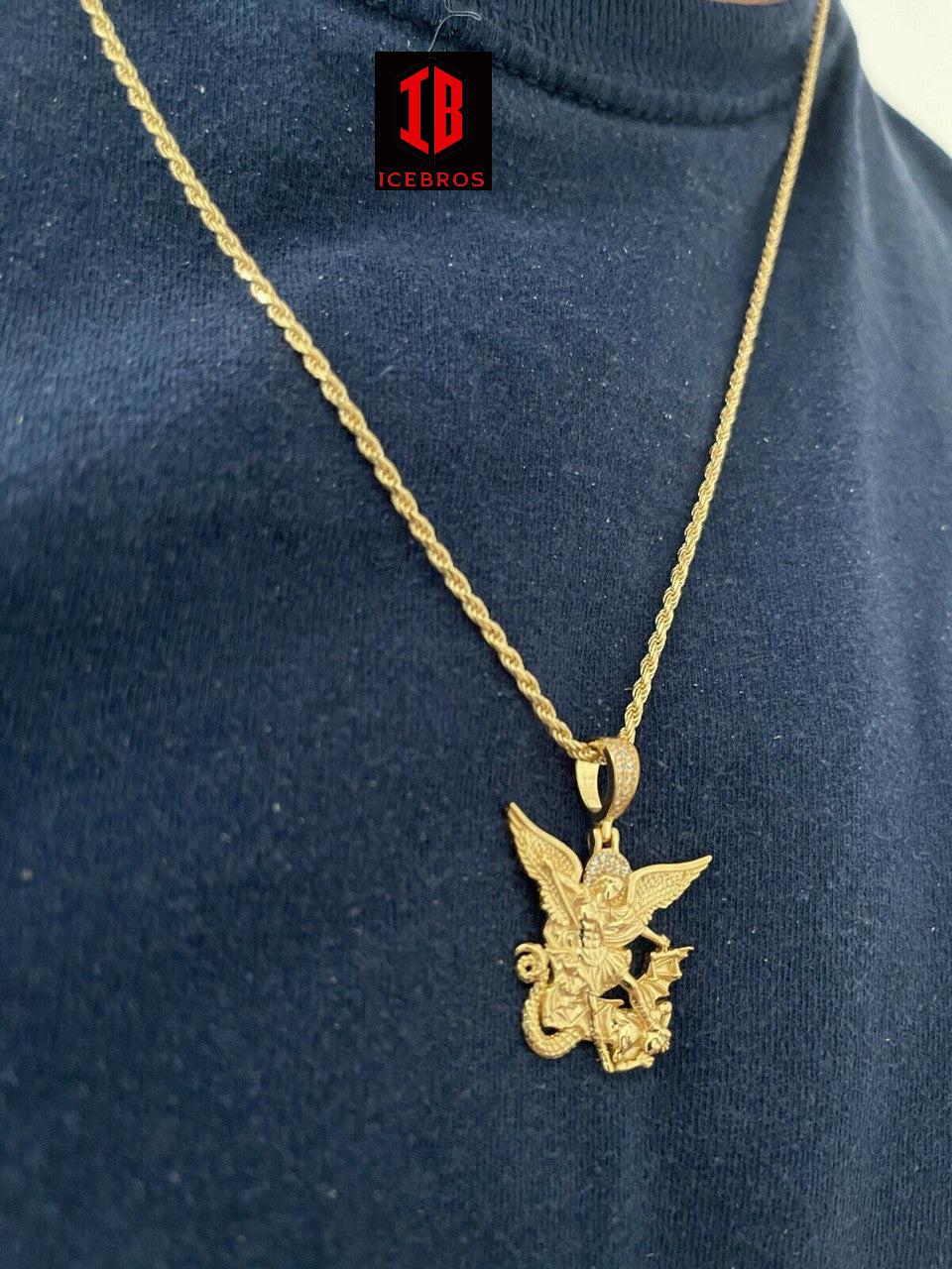 925 Silver Saint Michael Archangel Necklace Pendant Necklace Real Gold Plated