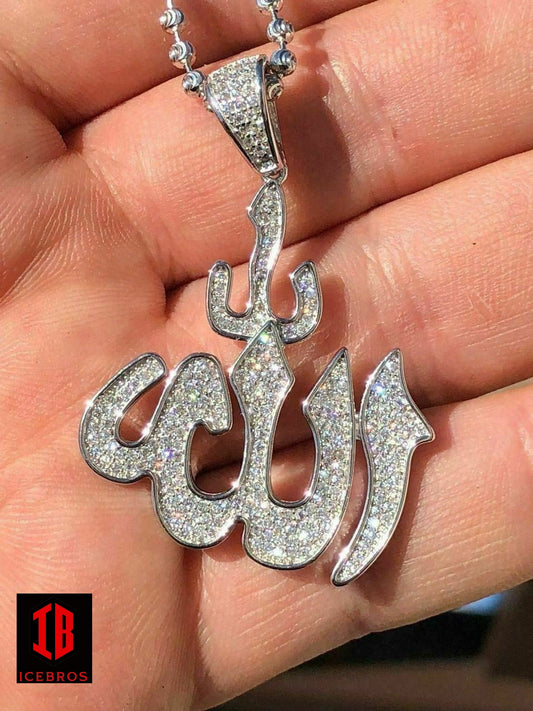 Allah Islam Pendant 1ct CZ Diamond 14K Gold Over Solid 925 Silver REALLY ICY