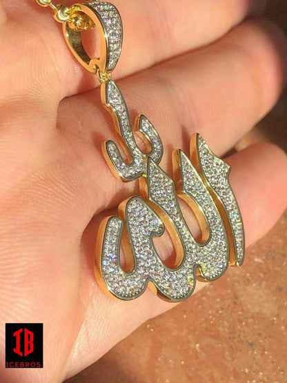 Allah Islam Pendant 1ct CZ Diamond 14K Gold Over Solid 925 Silver REALLY ICY