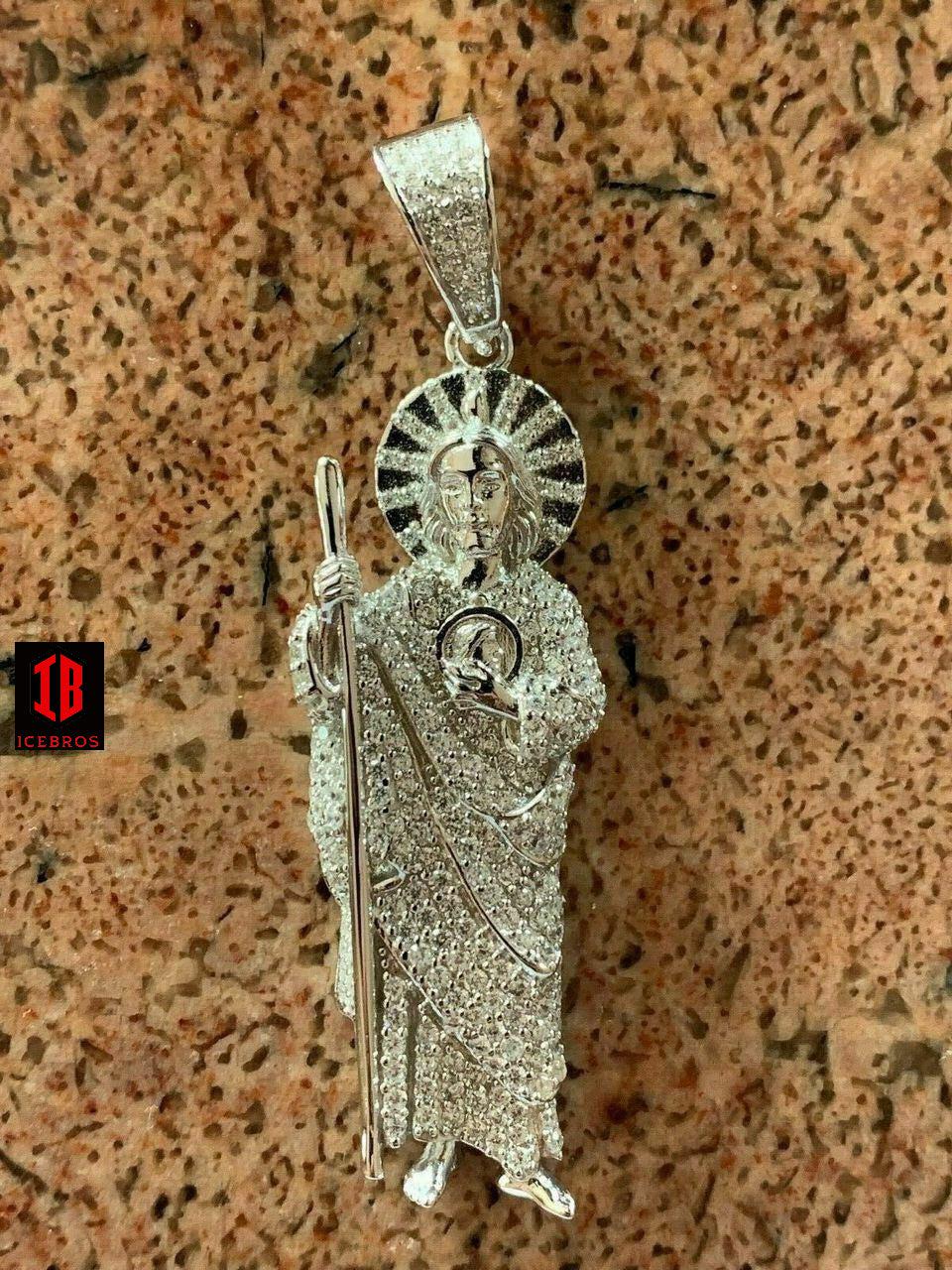 Men's Vermeil 925 Sterling Silver St Jude San Judas Tadeo Iced Pendant Real Saint