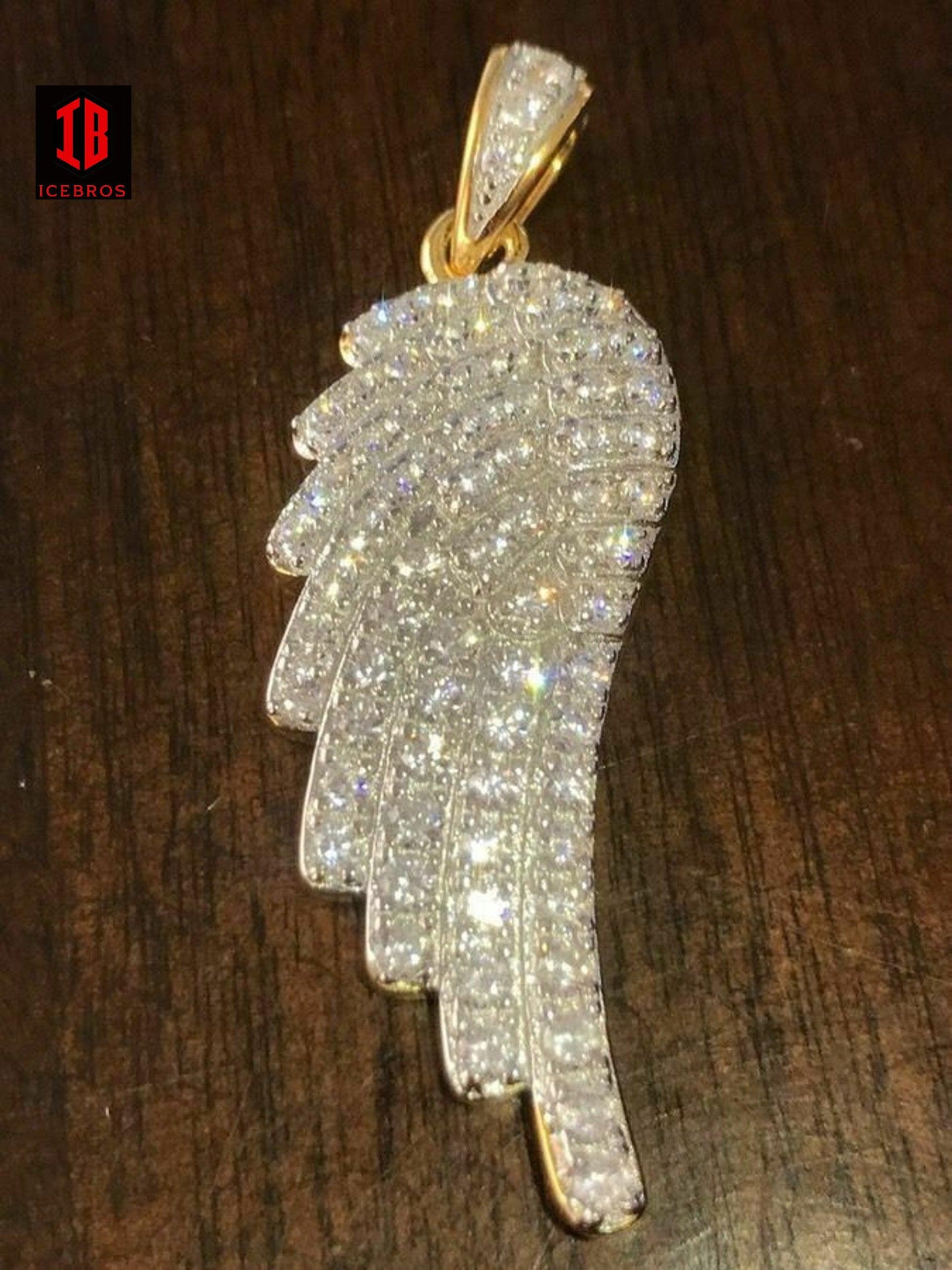 Angel Wings Pendant Guardian Genuine Sterling Silver Simulated Diamonds