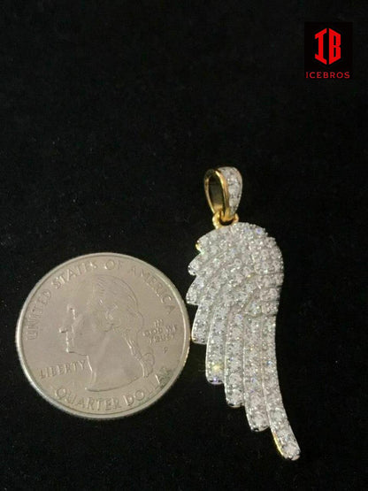 Angel Wings Pendant Guardian Genuine Sterling Silver Simulated Diamonds