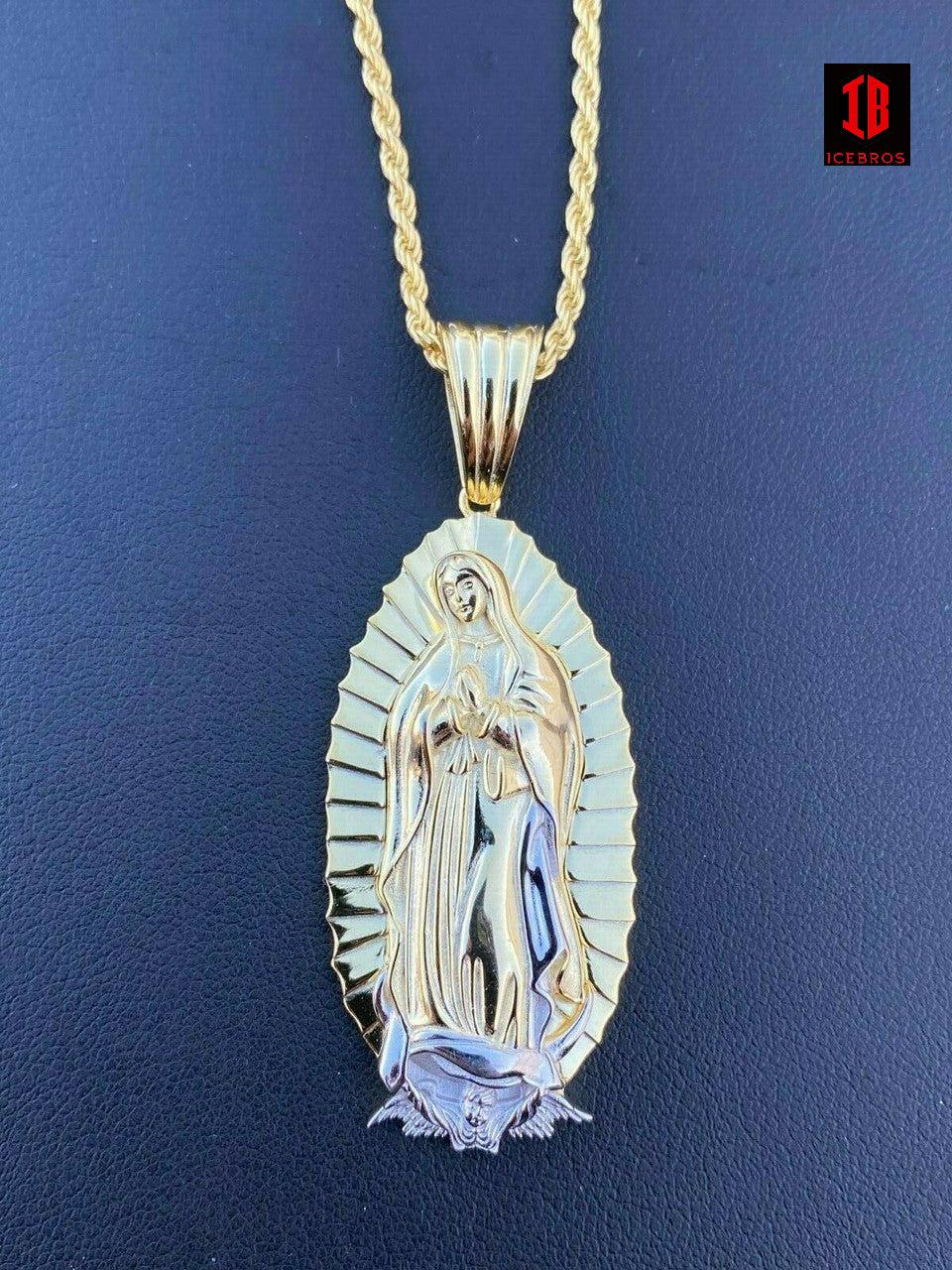 UNISEX Virgin Mary Pendant - 14k Gold Over Solid 925 Sterling Silver Religious