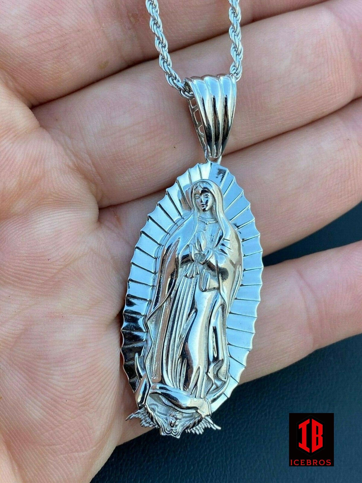 UNISEX Virgin Mary Pendant - 14k Gold Over Solid 925 Sterling Silver Religious