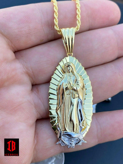 UNISEX Virgin Mary Pendant - 14k Gold Over Solid 925 Sterling Silver Religious