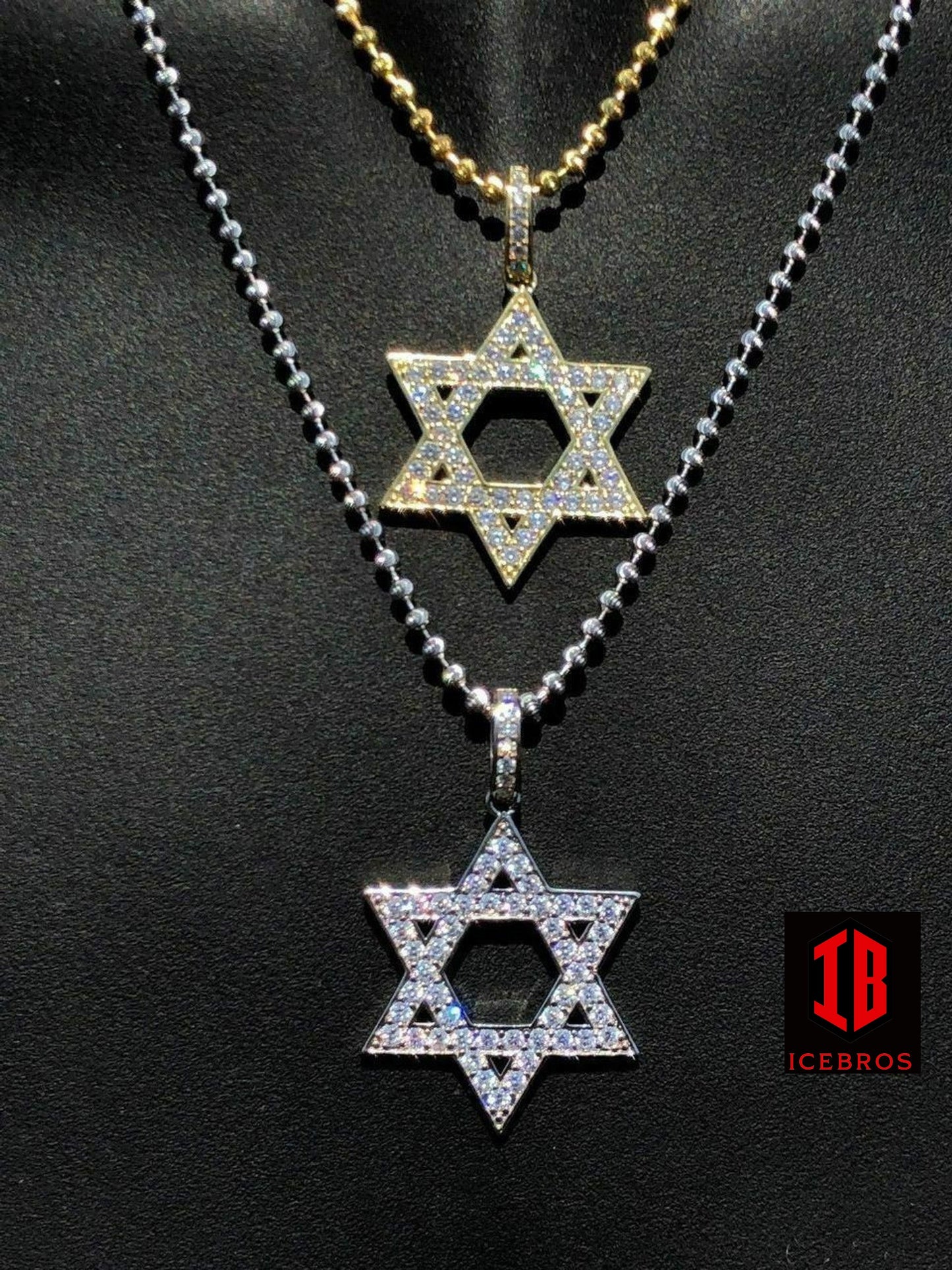 925 Silver Iced Magen Star Of David Jewish Iced Diamond 14k Gold Rhodium