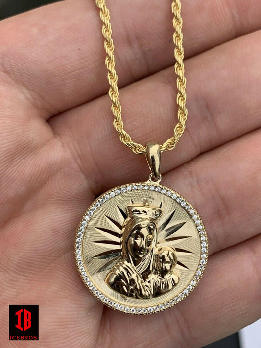 10k Yellow Gold Over Vermeil Vintage Virgin Mary Baby Jesus Coin Medallion Charm