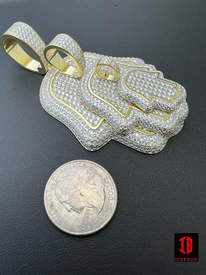 CZ 14k Gold Vermeil 925 Silver God's Hand Hamsa Iced Diamond Pendant Necklace