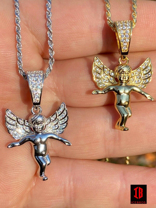 925 Silver Micro Angel Hip Hop Pendant Iced Diamond Gold Chain Praying