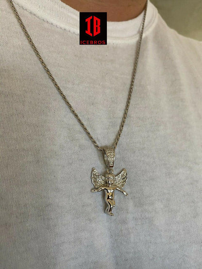 925 Silver Micro Angel Hip Hop Pendant Iced Diamond Gold Chain Praying