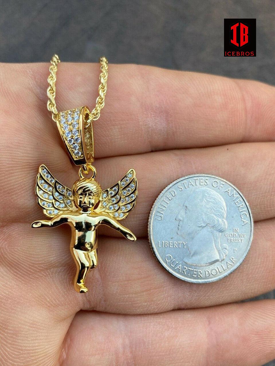 925 Silver Micro Angel Hip Hop Pendant Iced Diamond Gold Chain Praying