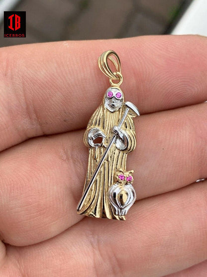 Grim Reaper Santa Muerte Death Charm Real 14k Gold & Solid 925 Silver Italy