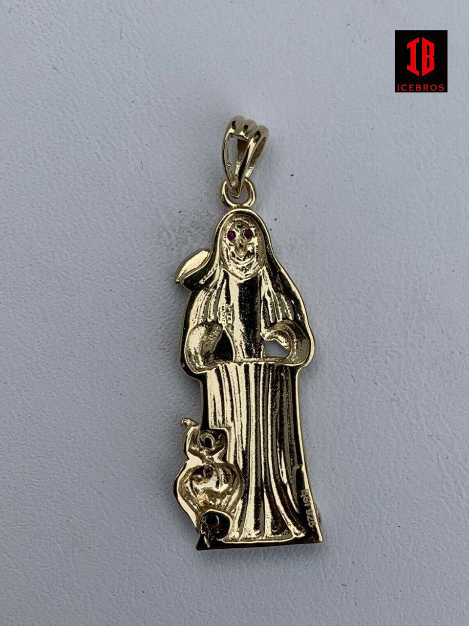 Grim Reaper Santa Muerte Death Charm Real 14k Gold & Solid 925 Silver Italy