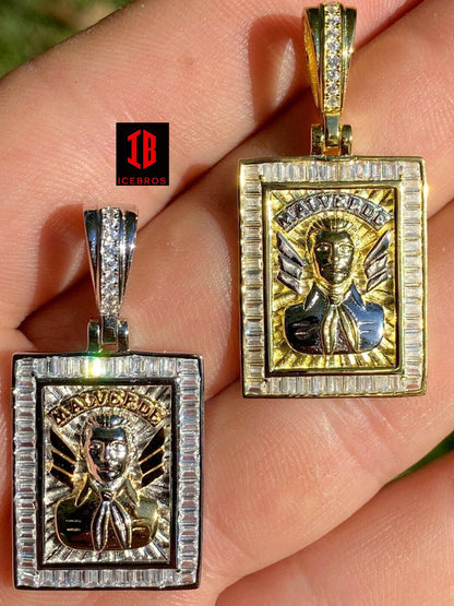 Vermeil 925 Sterling Silver & Gold Iced Jesus Malverde Medallion Protección Medalla