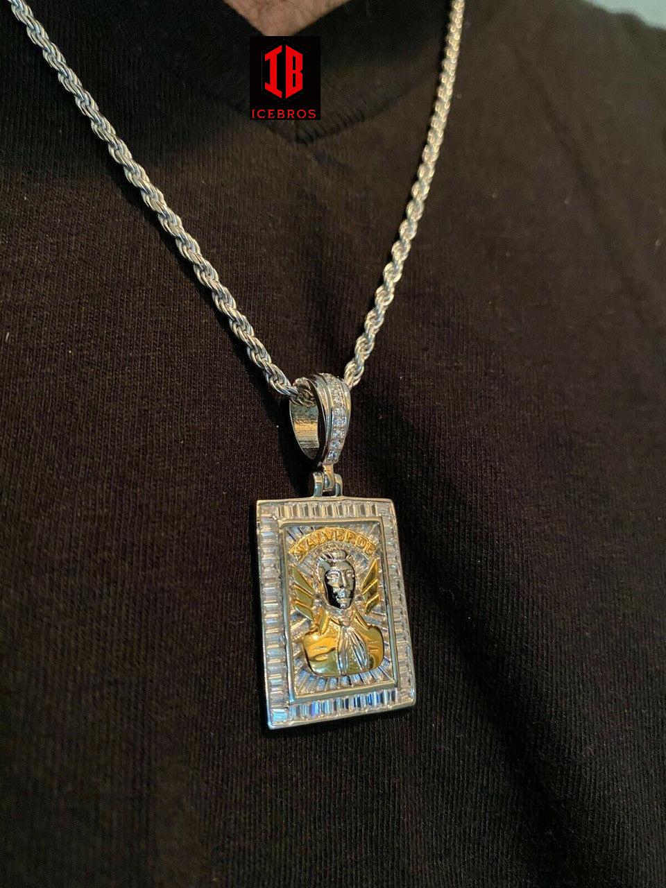 Vermeil 925 Sterling Silver & Gold Iced Jesus Malverde Medallion Protección Medalla