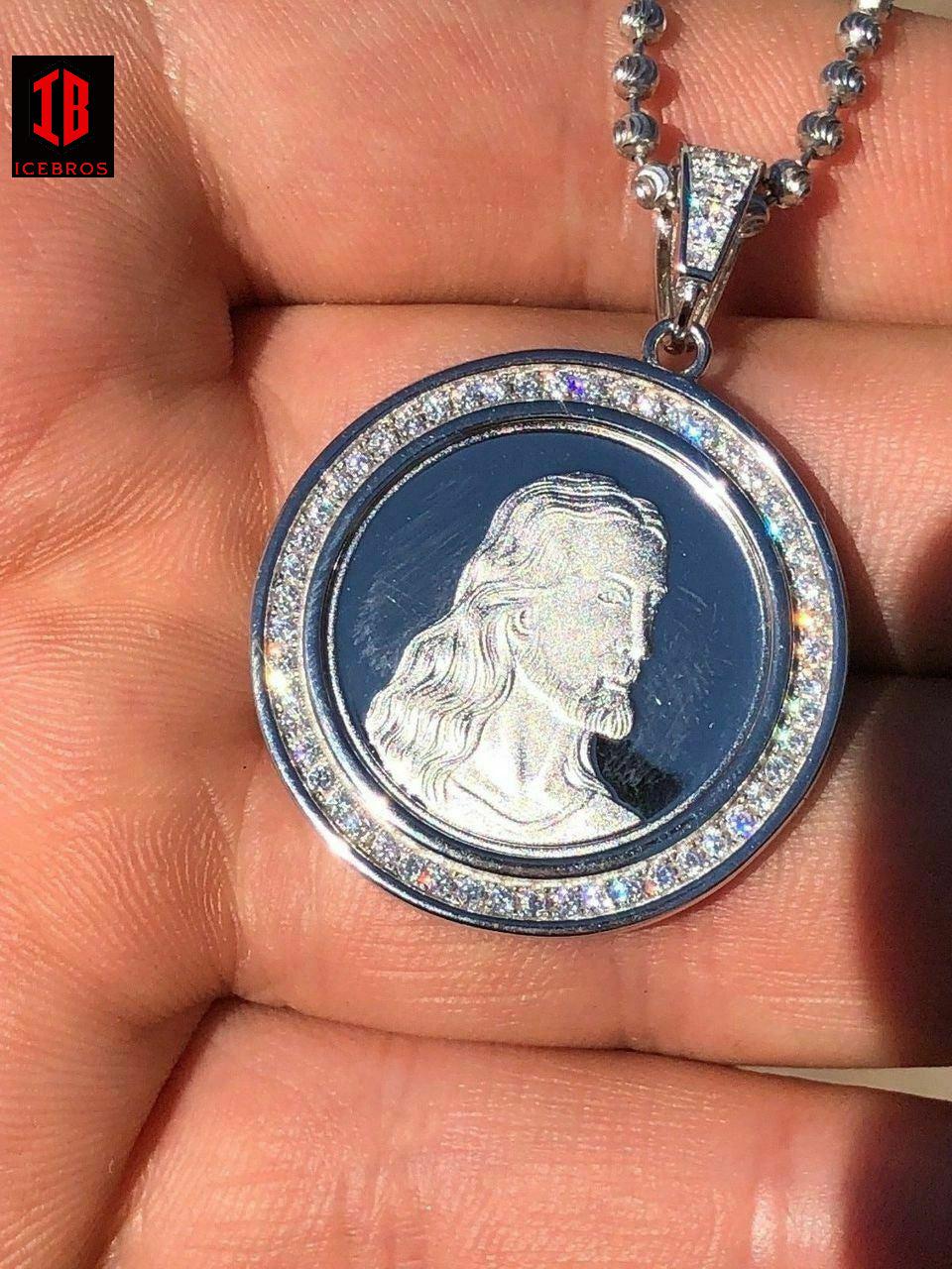 925 Silver Men's Jesus Last Supper Reversible Coin Circle Medallion Charm Italy