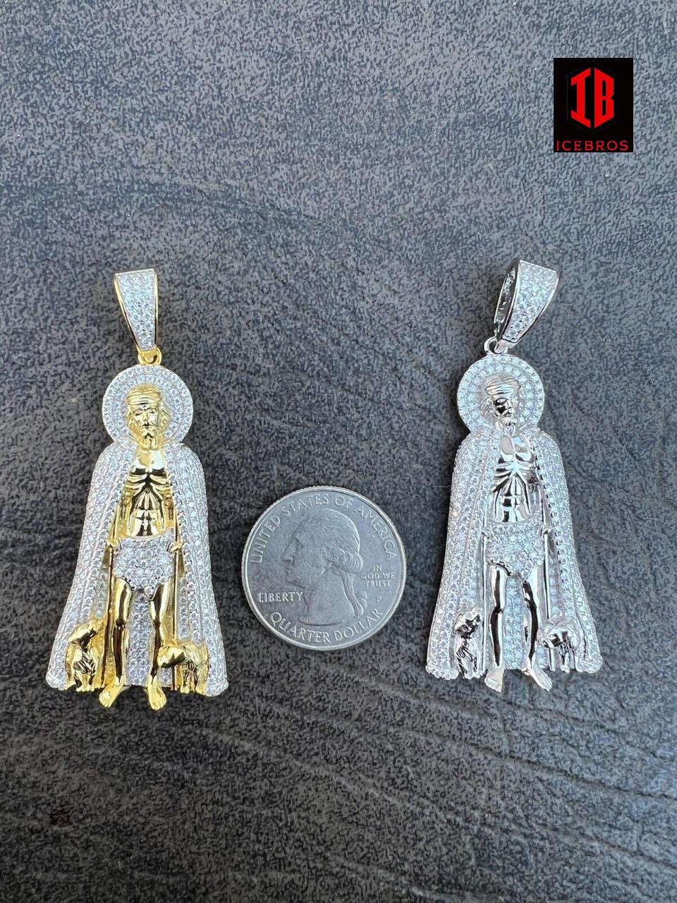 18K 925 Silver / Gold Saint St Saint Lazarus Iced CZ Necklace UNISEX