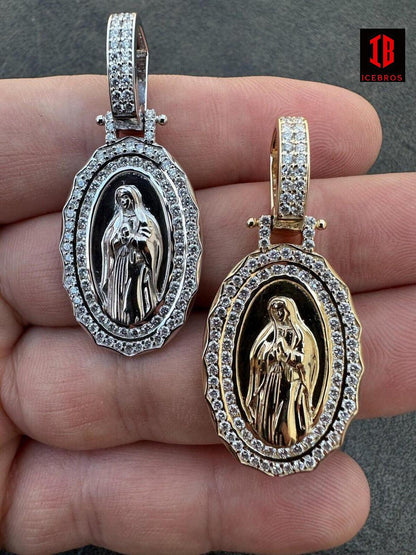 1.55ct Real CVD VS Diamond Virgin Mary Pendant 925 Silver Necklace Medallion Pendant