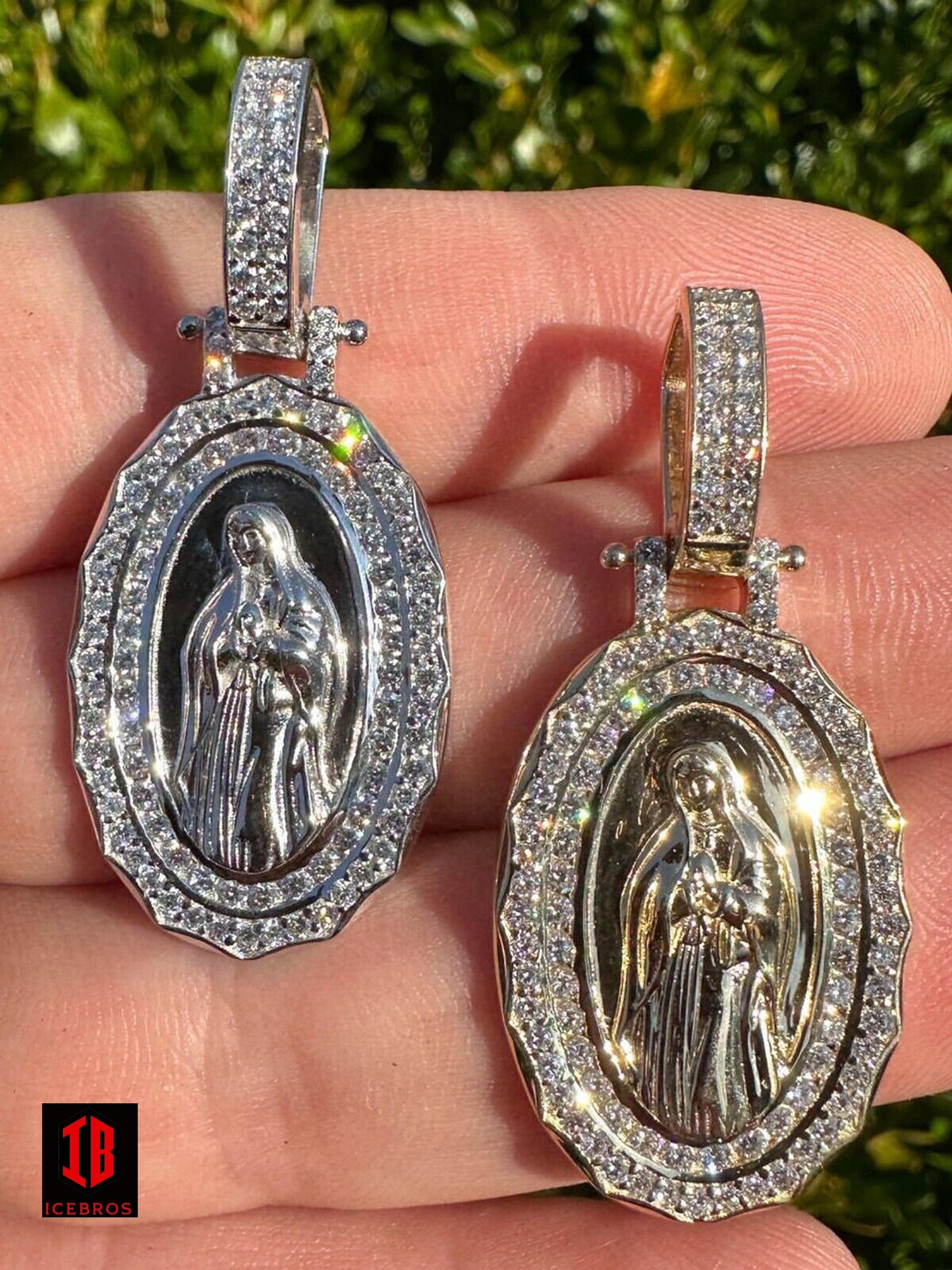 1.4ct Real Diamond Virgin Mary Pendant Solid 14k Gold Necklace Medallion Charm