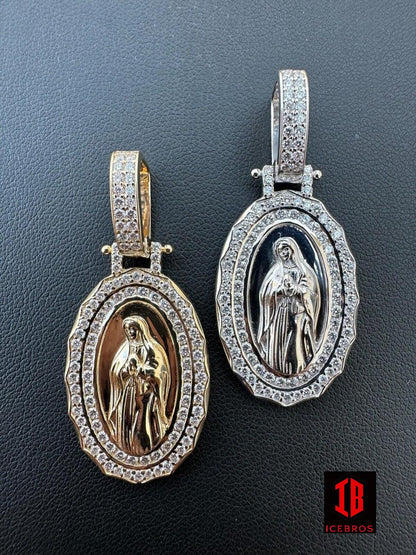 1.55ct Real CVD VS Diamond Virgin Mary Pendant 925 Silver Necklace Medallion Pendant