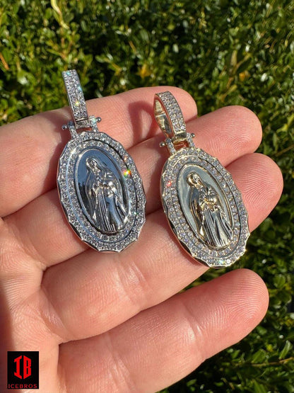 1.55ct Real CVD VS Diamond Virgin Mary Pendant 925 Silver Necklace Medallion Pendant