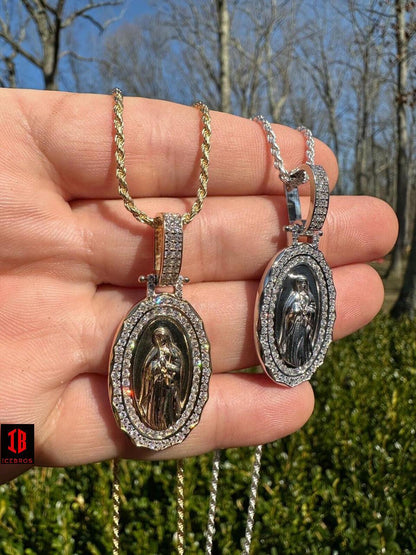 1.55ct Real CVD VS Diamond Virgin Mary Pendant 925 Silver Necklace Medallion Pendant