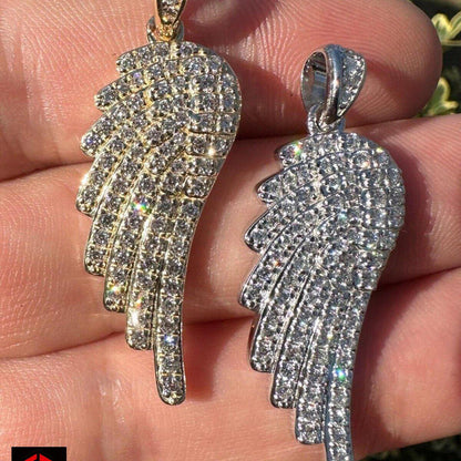 1.33ct Real CVD LAB Diamond Guardian Angel Wing Solid 925 14k Gold Necklace Pendant