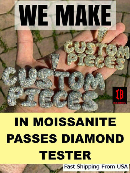 Small/Large Custom Bubble Letter Name Pendant Iced Moissanite Pass Diamond Test