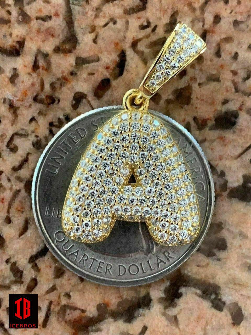 VVS Moissanite Bubble Letter Gold Silver Initial Pendant Iced Pass Diamond Test