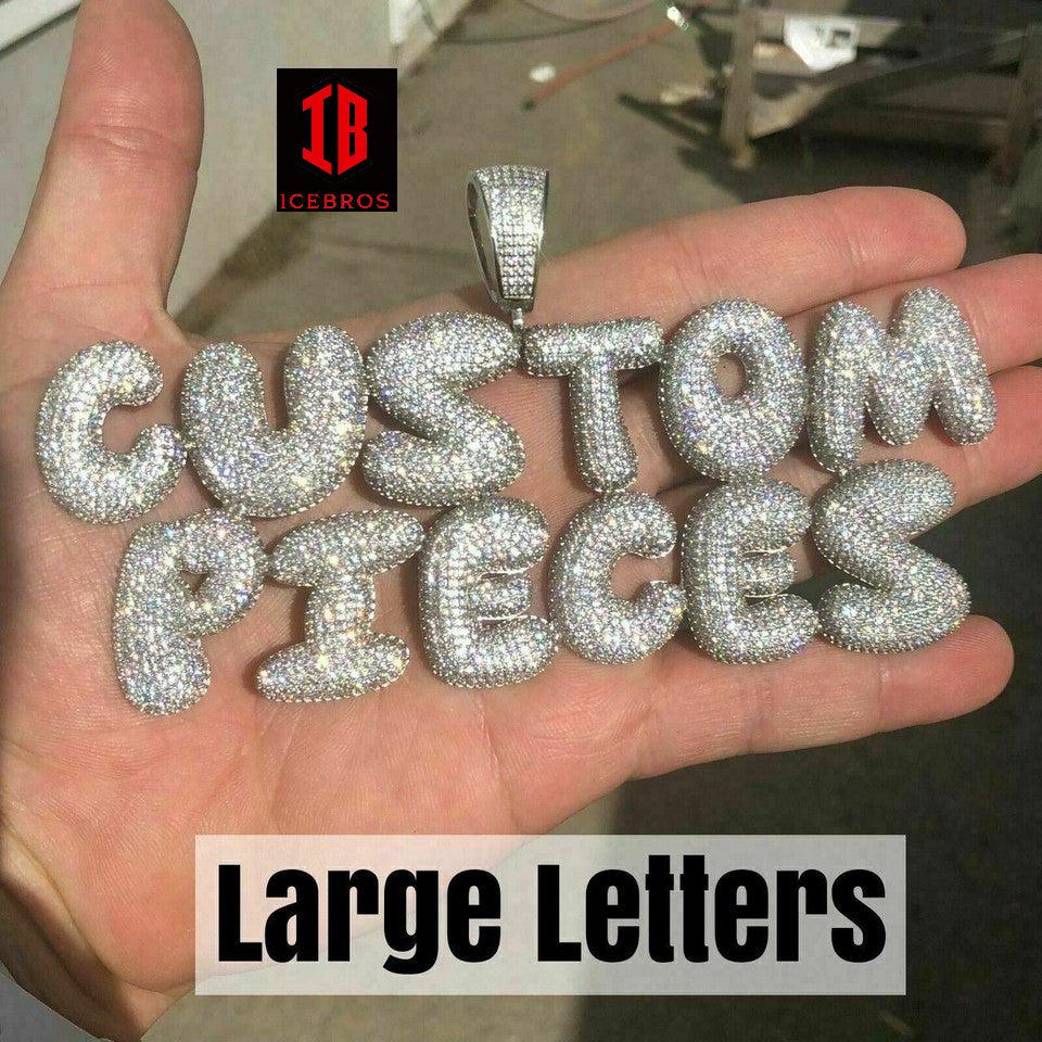 BRASS/ 925 SILVER Custom Bubble Letter Name Pendant Diamond FULLY ICED Bust Down