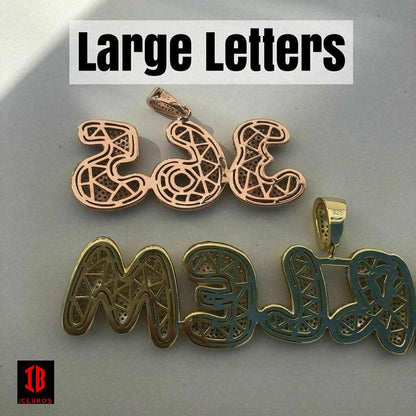 BRASS/ 925 SILVER Custom Bubble Letter Name Pendant Diamond FULLY ICED Bust Down