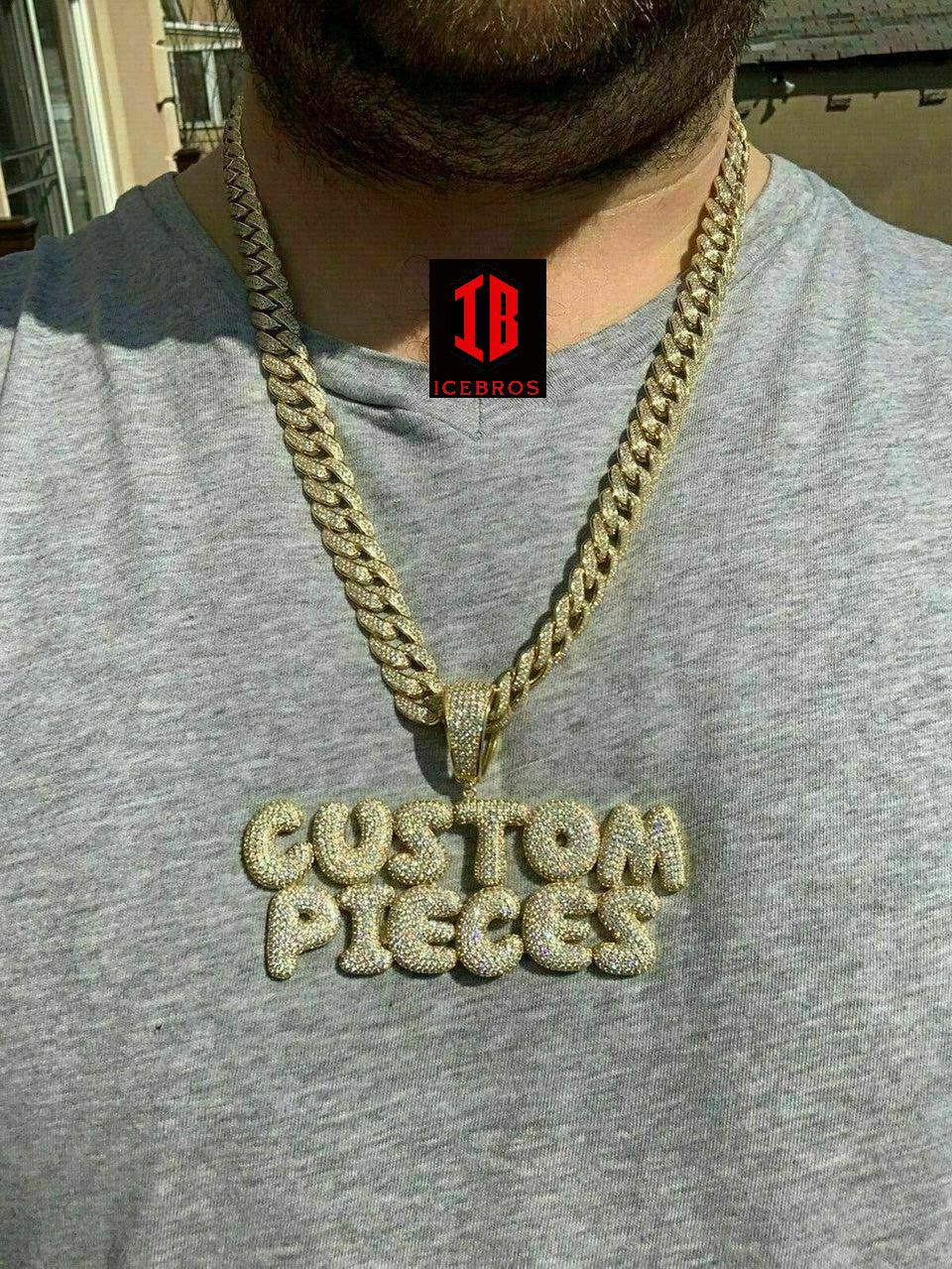 BRASS/ 925 SILVER Custom Bubble Letter Name Pendant Diamond FULLY ICED Bust Down