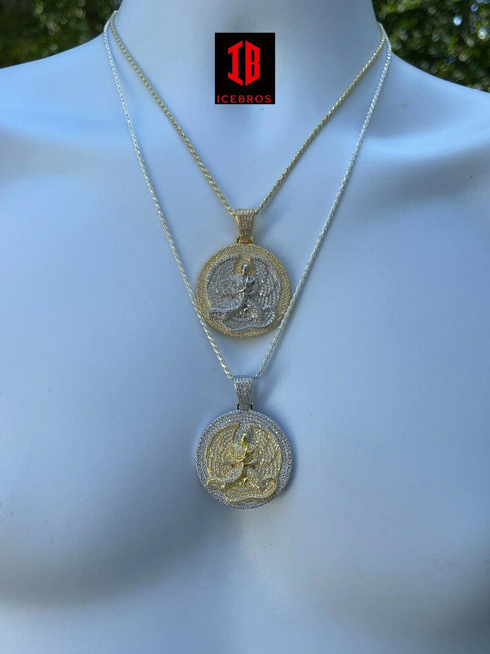 925 Silver Gold Euphanasia rip Tupac 2Pac Pendant Medallion Necklace Iced Charm
