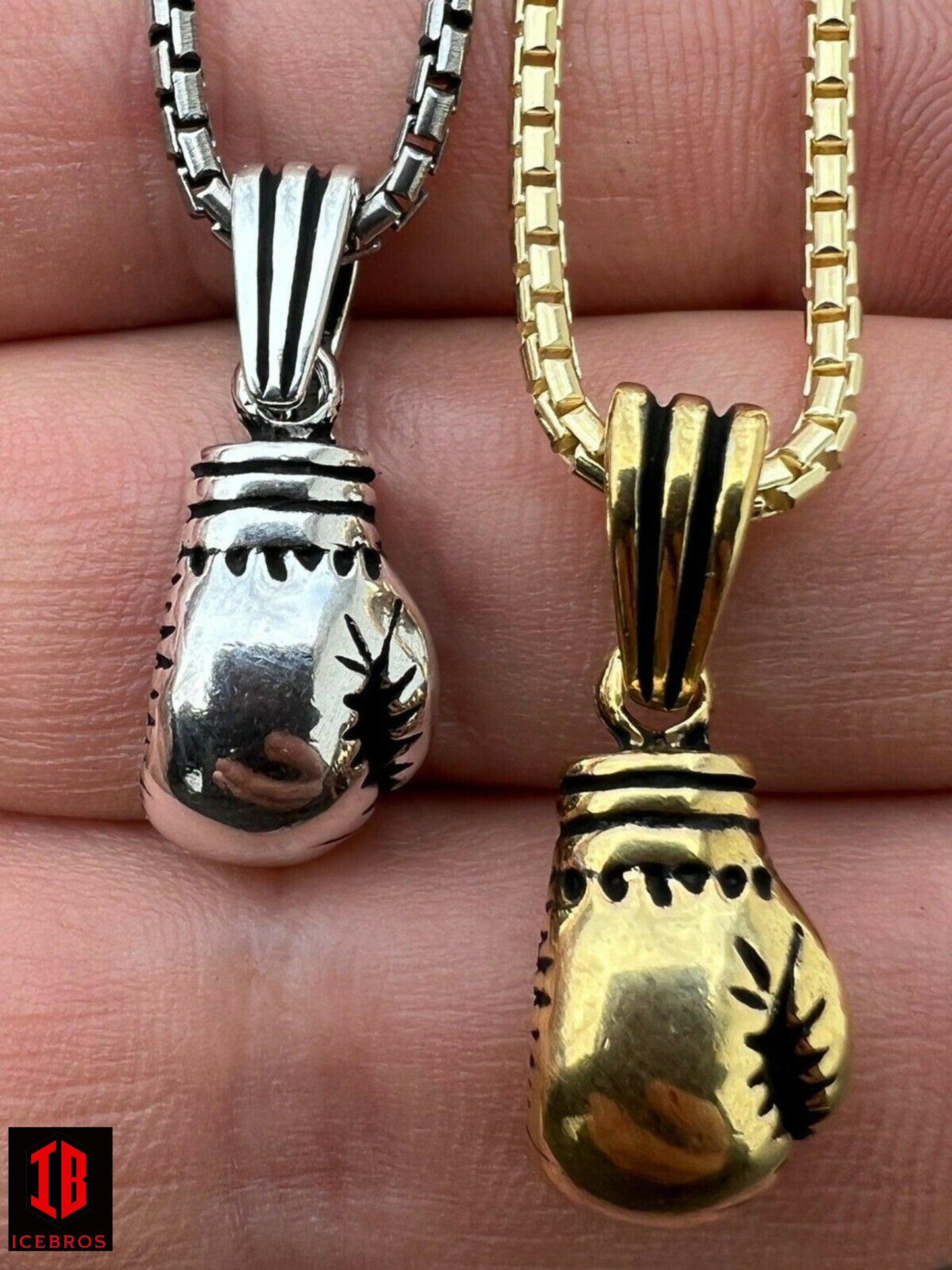 Vermeil 925 Sterling Silver 3D Boxing Gloves Pendant Necklace Gold Men Boxer